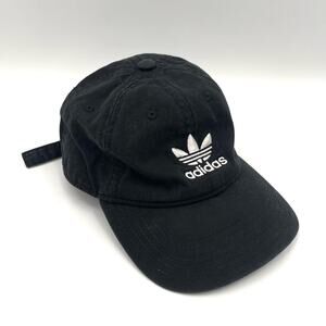 ADIDAS Baseball Hat Black White Embroidered Logo Adjustable Strap Cotton O/S